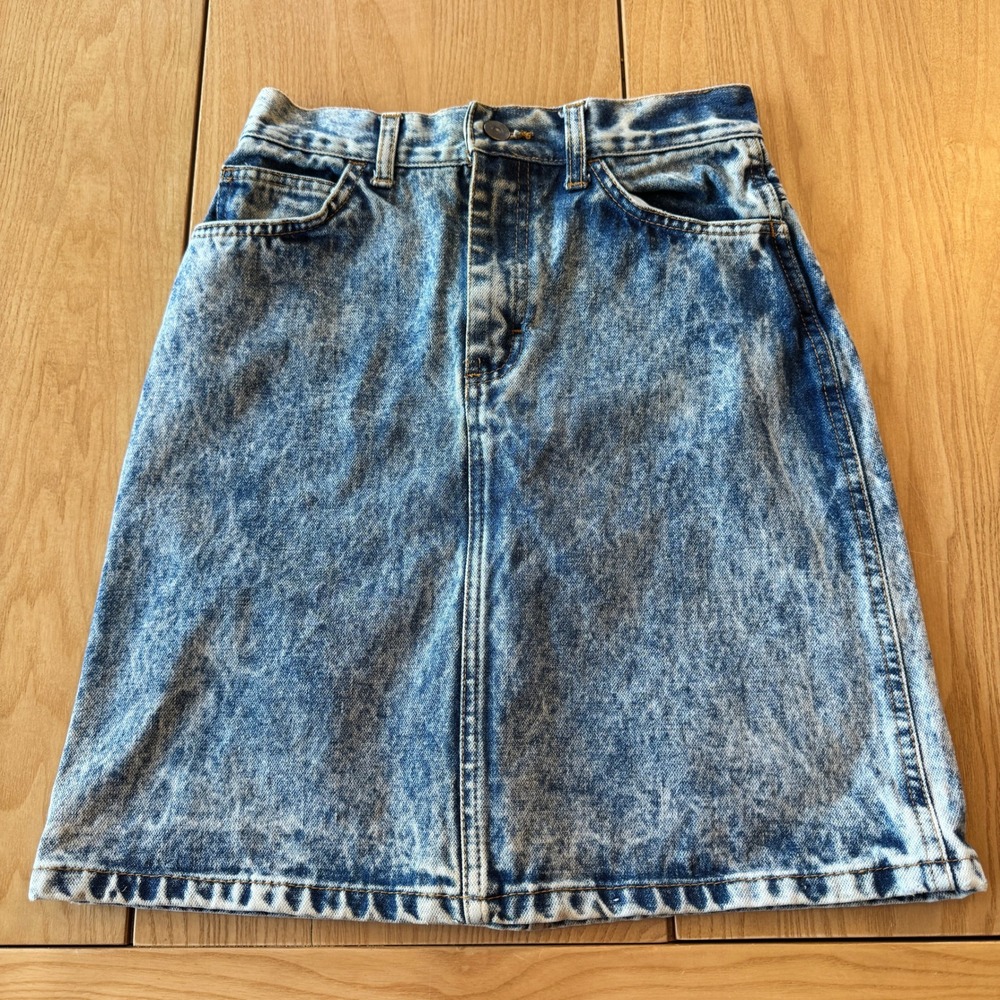 VTG Denim Skirt Womens 5 Acid Wash Blue Retro 80s Aesthetic Festival Punk Rave